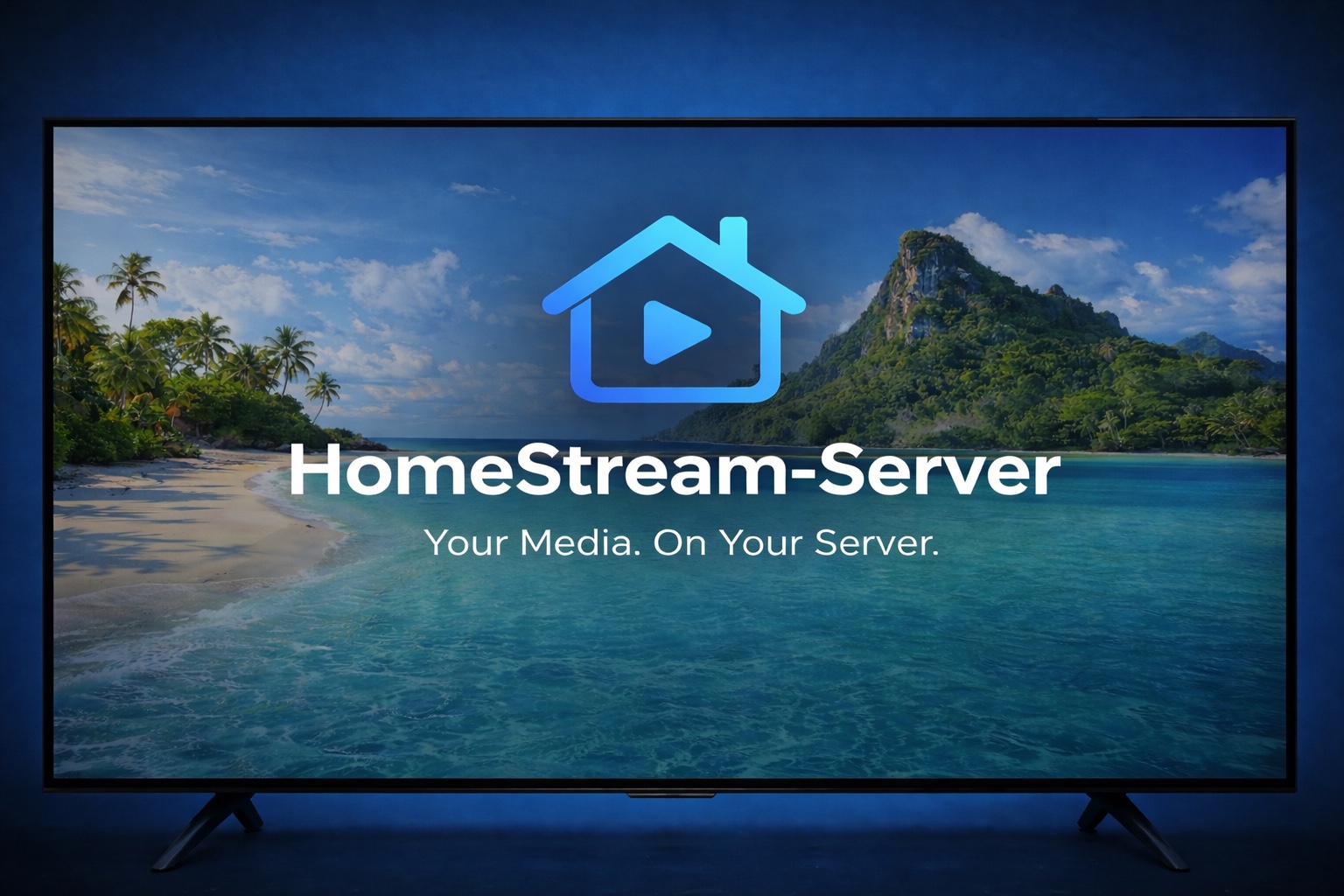 HomeStream Server branding shown on a television screen