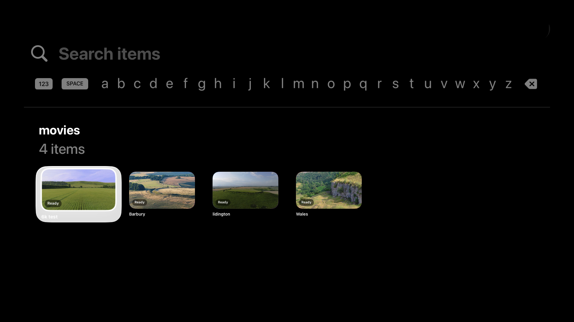 Search and item browsing screen